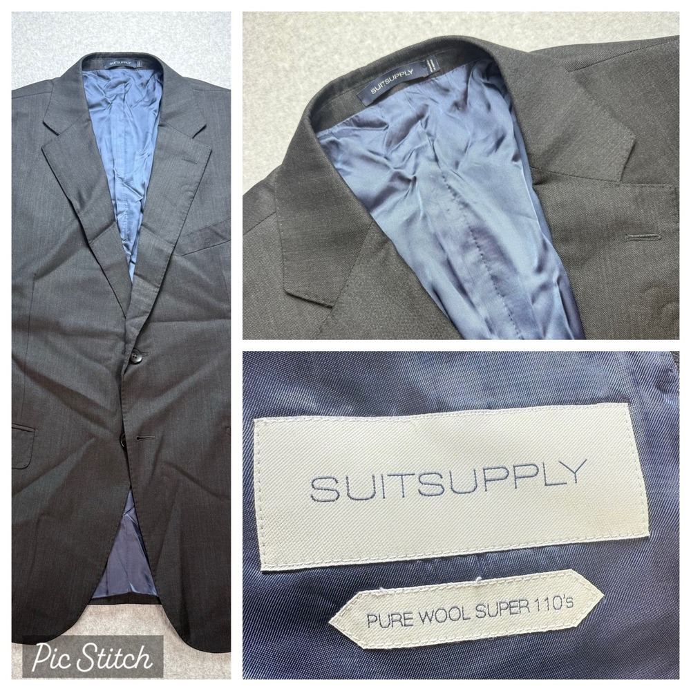 SuitSupply Blazer Mens 56 Napoli Fit Black Pure Wool Super 110s Zignone‎